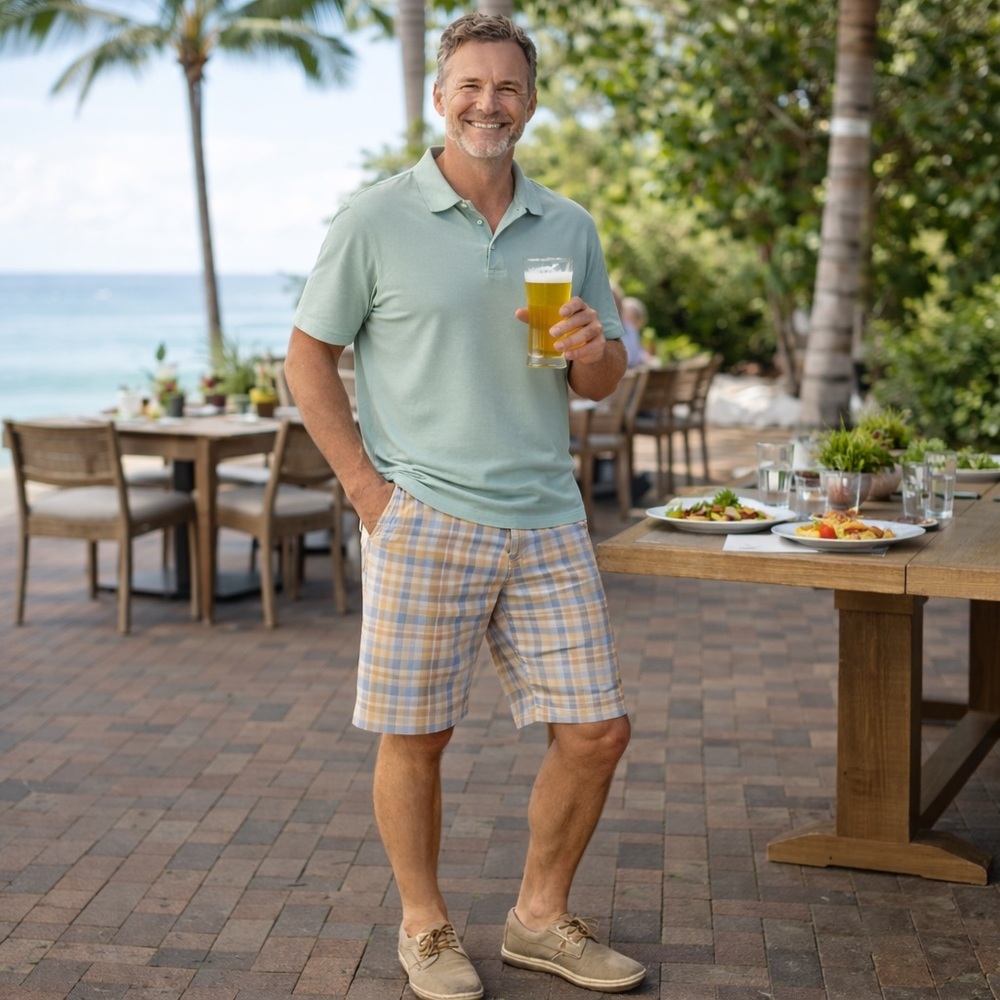 Tommy Bahama Linen Blend Summer Plaid Shorts Men’s 34 Casual Everyday Flat Front